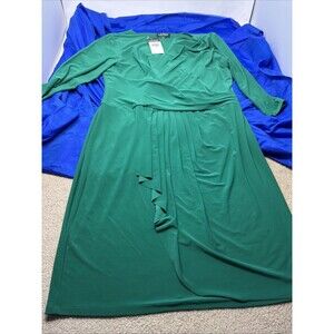Ralph Lauren LRL Faux Wrap Kelly Green Dress Women's Size 16 Stretchy Ruched NWT